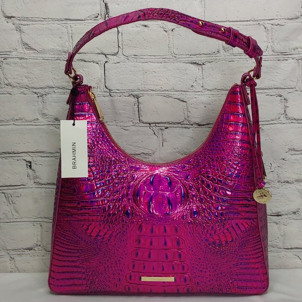 'BRAHMIN' 'TABITHA' CROC-EMBOSSED LEATHER BAG VOLTAGE VIOLET MELBOURNE FL.INCL.p - Picture 14 of 16